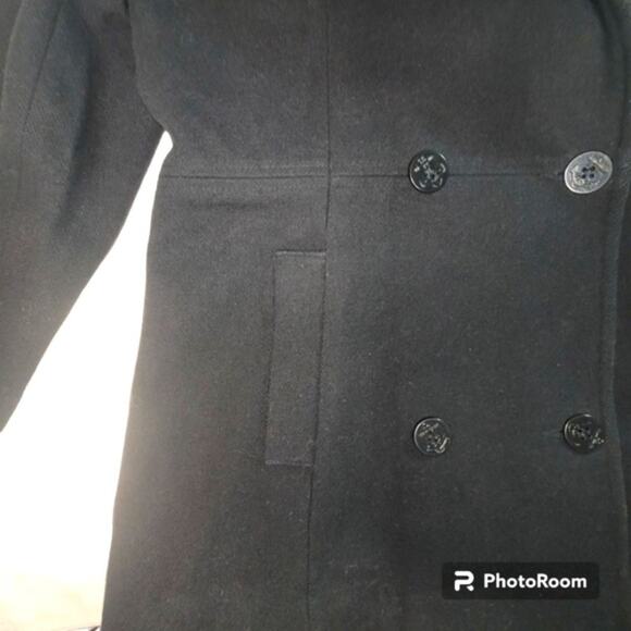 Herman Kay 100% Wool Double Breasted, Hooded, Black Pea Coat Sz S - Picture 8 of 9